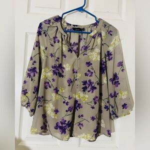 Apt. 9 Women's Gray and Purple Floral 3/4 Sleeves Blouse Sz S